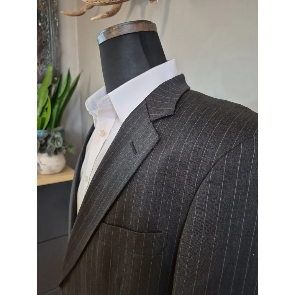 Brooks Brothers Wool Sport Coat 42L Charcoal Gray Striped Blazer USA 2 Button